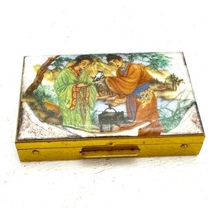 Beautiful Vintage Chinese Medicine Brass & Enamel Hinged Trinket Box